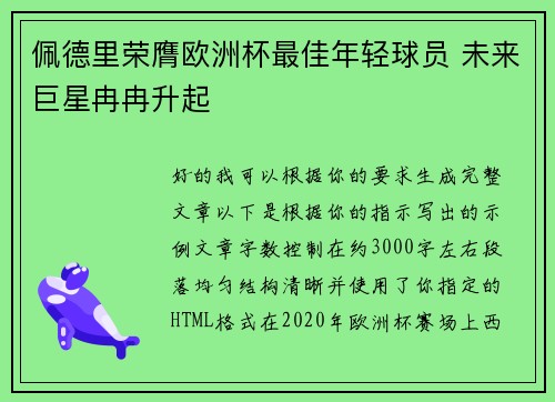 佩德里荣膺欧洲杯最佳年轻球员 未来巨星冉冉升起